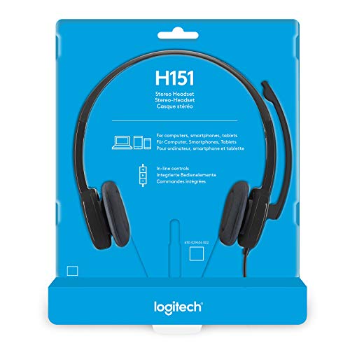 Logitech 3.5 mm Analog Stereo Headset H151 with Boom Microphone - Black, 7.9"x5.7"x2.4"