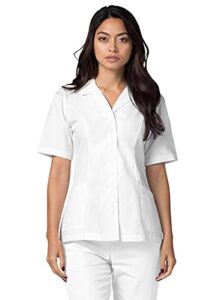 adar universal scrubs for women - lapel collar buttoned scrub top - 2629 - white - 2x
