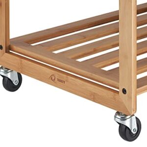 TRINITY 3-Bag Bamboo Laundry Cart, Laundry-Room Organization and Dirty Clothes Hamper with Wheels for Bedroom, Closet, Dorm Room and More, Bronze Poles