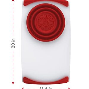 Dexas Over the Sink Strainer Board, 11.5 x 20", Natural/Red