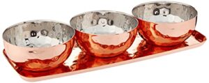 godinger hammered tray with 3 bowls, copper