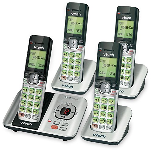 VTech CS6529-4 DECT 6.0 Phone Answering System with Caller ID/Call Waiting, 4 Cordless Handsets, Silver/Black