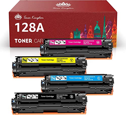 Toner Kingdom Compatible Toner Cartridges Replacement for HP 128A CE320A CE321A CE322A CE323A CP1525n CP1525nw CM1415fn CM1415fnw (Black, Cyan, Magenta, Yellow, 4-Pack)