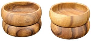 pacific merchants acaciaware natural acacia wood round calabash bowl, 4-inch, set of 4