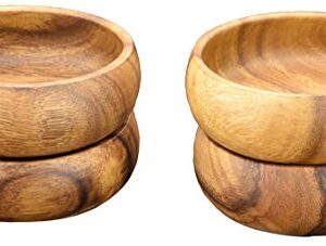 Pacific Merchants Acaciaware Natural Acacia Wood Round Calabash Bowl, 4-Inch, Set of 4