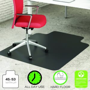 Deflecto EconoMat Black Chair Mat, Non-Studded for Hard Floors, Straight Edge, 45" x 53"