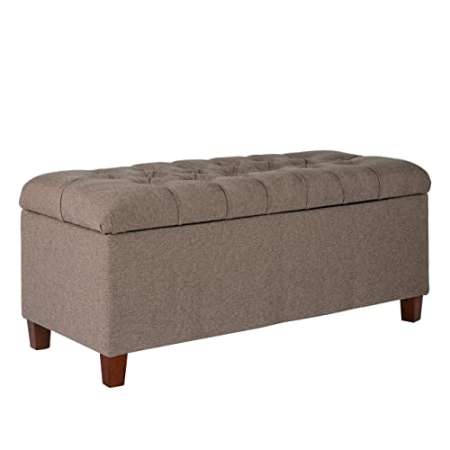 Homepop Home Decor | Tufted Ainsley Button Storage Ottoman Bench with Hinged Lid | Ottoman Bench with Storage for Living Room & Bedroom, Brown