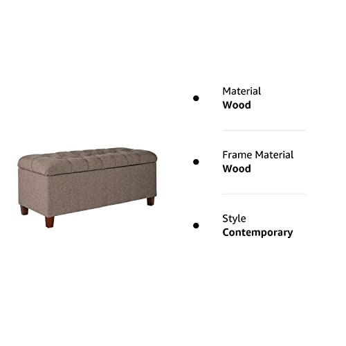 Homepop Home Decor | Tufted Ainsley Button Storage Ottoman Bench with Hinged Lid | Ottoman Bench with Storage for Living Room & Bedroom, Brown