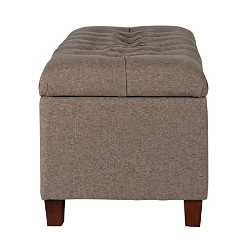 Homepop Home Decor | Tufted Ainsley Button Storage Ottoman Bench with Hinged Lid | Ottoman Bench with Storage for Living Room & Bedroom, Brown