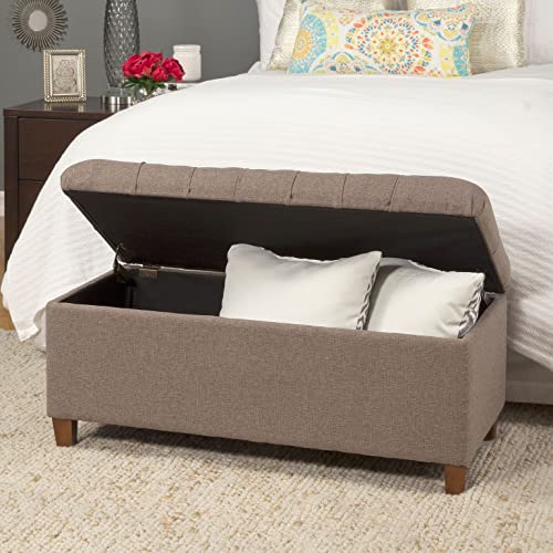 Homepop Home Decor | Tufted Ainsley Button Storage Ottoman Bench with Hinged Lid | Ottoman Bench with Storage for Living Room & Bedroom, Brown