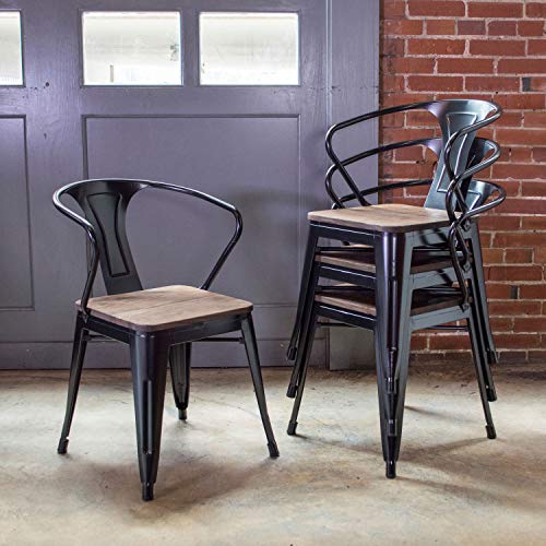 Buffalo Tools DCHAIRBWT Dining Chair Wood Seat - 4Pc, Black