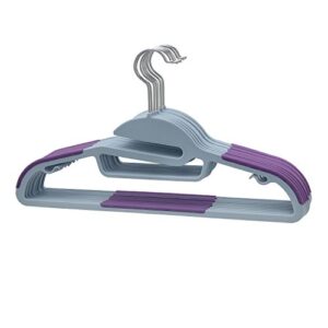 BriaUSA Dry Wet Clothes Hangers Amphibious Purple with Non-Slip Shoulder Design, Steel Swivel Hooks – Set of 10