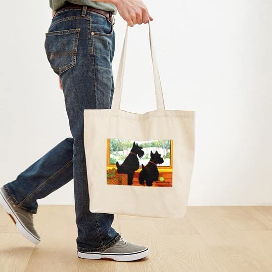CafePress A Scotty Dog Christmas Tote Bag Natural Canvas Tote Bag, Reusable Shopping Bag