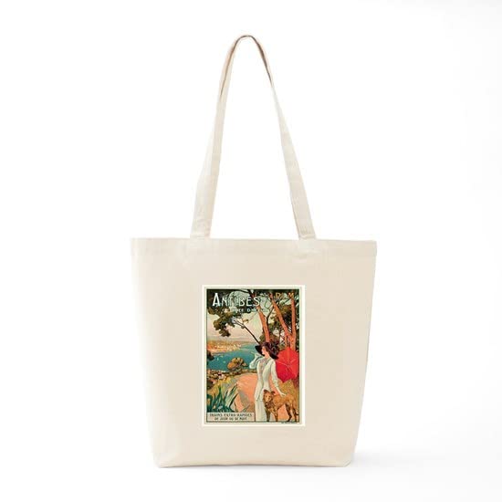 CafePress Vintage 1910 Antibes Italy Travel Tote Bag Natural Canvas Tote Bag, Reusable Shopping Bag