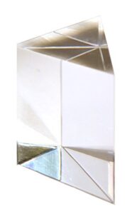 right angled prism, 2.9" (74mm) length, 2" (50mm) hypotenuse - triangular, 90x45x45 degree angles - polished acrylic - excellent for physics, light refraction & wavelength experiments - eisco labs