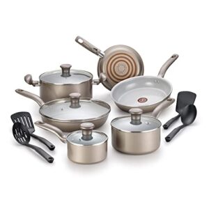 t-fal initiatives ceramic nonstick cookware set 14 piece award winning, pots and pans gold