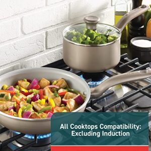 T-fal Initiatives Ceramic Nonstick Cookware Set 14 Piece Award Winning, Pots and Pans Gold