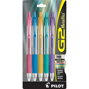 Pilot, G2 Metallics Gel Roller Pens, Fine Point 0.7 mm, Assorted Colors, Pack of 5