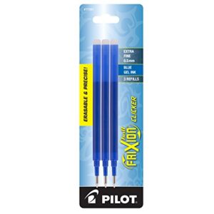 pilot frixion gel ink refills for erasable pens, extra fine point, blue ink, 3-pack (77351)
