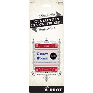 pilot namiki ic100 fountain pen ink cartridges, black, 12-pack (69110)