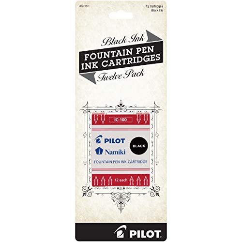 PILOT Namiki IC100 Fountain Pen Ink Cartridges, Black, 12-Pack (69110)