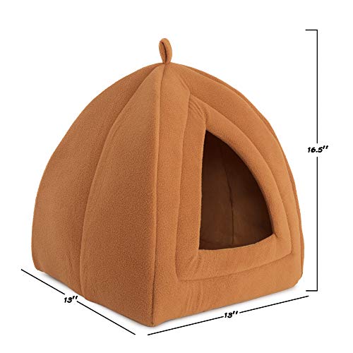 Pyramid - Cat Houses for Indoor Cats with Removable Foam Cat Bed for Kittens or Small Dogs by PETMAKER (Brown) 12 Inch