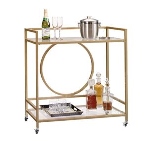 Sauder International Lux Bar Cart, Satin Gold Finish