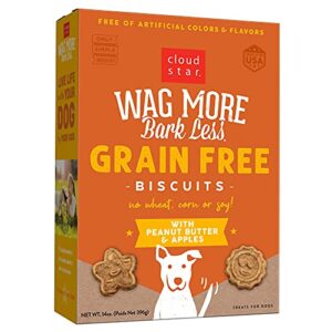 cloud star corp, wag more bark less grain free oven baked peanut butter & apples dog biscuits