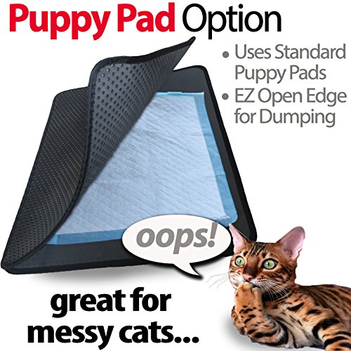 iPrimio Large Cat Litter Trapper Mat with Exclusive Urine/Waterproof Layer - Cat Litter Mat - Larger Holes with Urine Puppy Pad Option for Messy Cats - Soft on Paws and Light - 30" x 23" (Black Color)