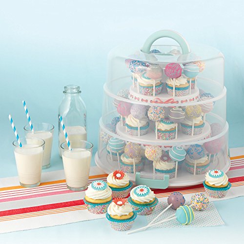 Sweet Creations 3 Tier, Collapsible Cupcake and Cakepop Display Carrier with Handel, White