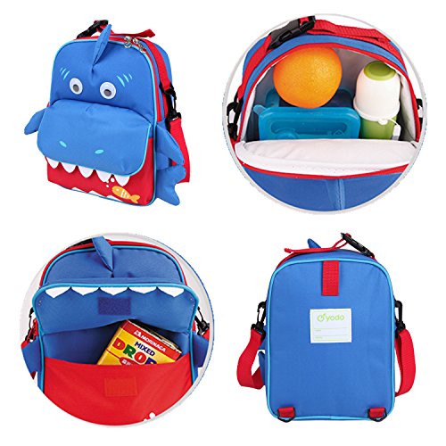 Yodo 3-Way Convertible Playful Insulated Kids Lunch Boxes Carry Bag/Preschool Toddler Bag for Boys Girls, with Quick Access front Pouch for Snacks, Shark