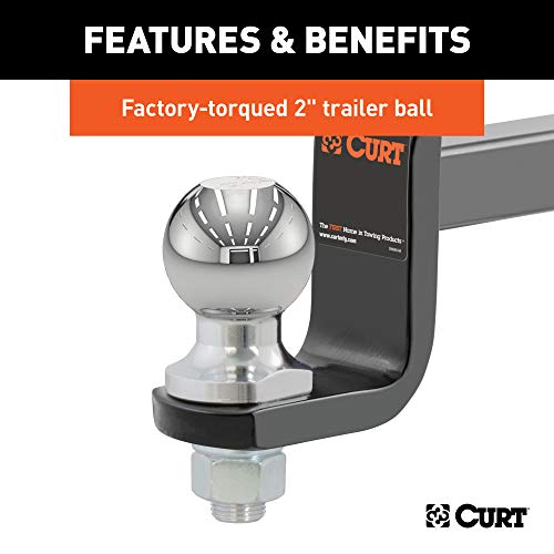 CURT 45148 Trailer Hitch Mount, 2-Inch Ball, Pin, Fits 1-1/4-In Receiver, 3,500 lbs, 3-1/4" Drop, GLOSS BLACK POWDER COAT