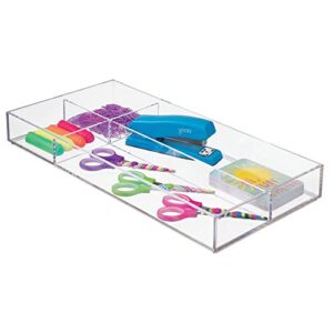 mDesign Plastic Stackable Office Divided Storage Drawer Organizer Tray for Cabinet, Desk, Shelf, or Closet Organization - Holds Note Pads, Pens, Tape, Staples, Scissors, Lumiere Collection - Clear