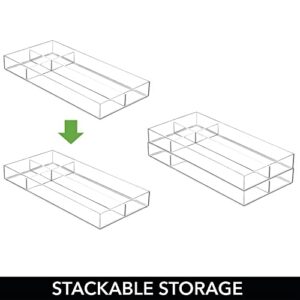 mDesign Plastic Stackable Office Divided Storage Drawer Organizer Tray for Cabinet, Desk, Shelf, or Closet Organization - Holds Note Pads, Pens, Tape, Staples, Scissors, Lumiere Collection - Clear