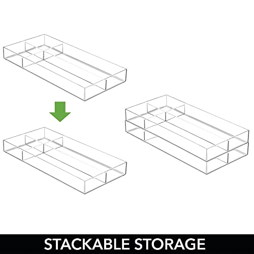 mDesign Plastic Stackable Office Divided Storage Drawer Organizer Tray for Cabinet, Desk, Shelf, or Closet Organization - Holds Note Pads, Pens, Tape, Staples, Scissors, Lumiere Collection - Clear