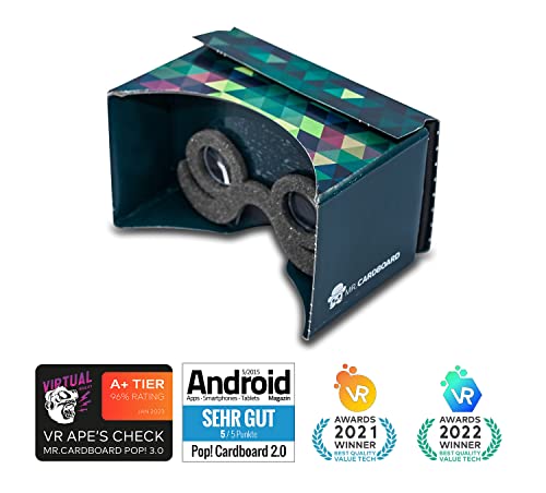 Google Cardboard POP! Cardboard + Free Head Strap and Cushion. for Android and iPhone up to 6 inches. Including Lenses. 3D Glasses VR Glasses Virtual Reality Viewer VR Goggles.