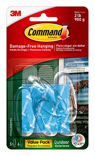 Command Medium Wall Hooks, Damage Free Hanging Wall Hooks with Adhesive Strips, No Tools Wall Hooks for Hanging Decorations in Living Spaces, 5 Clear Wall Hooks and 6 Command Strips