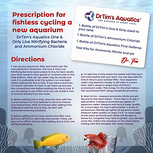 DrTim’s Aquatics Ammonium Chloride Solution for Fishless Cycling - 4 oz, Treats 200 gal. –  Fish Tank Cleaner for Saltwater, Freshwater & Reef Aquariums