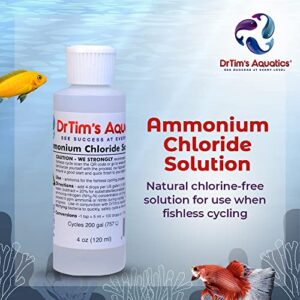 DrTim’s Aquatics Ammonium Chloride Solution for Fishless Cycling - 4 oz, Treats 200 gal. –  Fish Tank Cleaner for Saltwater, Freshwater & Reef Aquariums