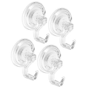 idesign power lock bathroom shower plastic suction cup hooks for loofah - set of 4, clear
