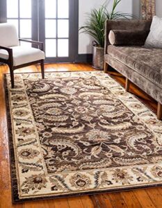 unique loom voyage collection traditional oriental classic intricate floral design area rug, 5 ft x 8 ft, brown/gold