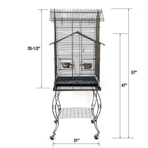 55" Rolling Standing Triple Roof Top Medium Bird Cage for Mid-Sized Parrot Cockatiel Sun Parakeet Green Cheek Conure Caique Pet Bird Cage with Detachable Stand