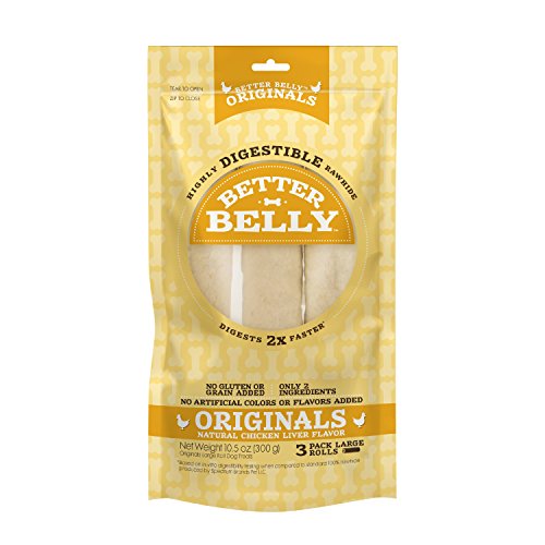 Better Belly Highly Digestible Rawhide Large Roll ChewS, 3 Count (Pack of 1)