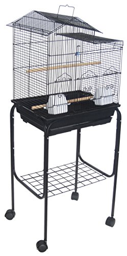 YML 5894 3/8" Bar Spacing Villa Top Bird Cage with Stand, 18" x 14"/Small, Black