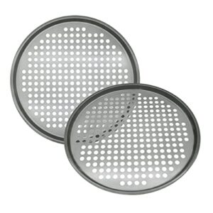 maxi small pizza pan w/holes, non-stick, scratch resistant, pizza pan set of 2, made with steel & aluminum for crispy crust, round pizza pan for oven,13 inch baking steel pizza pan tray