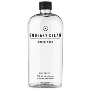 squeaky clean alcohol free mouthwash 16 ounce. fresh breath oral mouth rinse. cool minty flavor. treats bad breath.