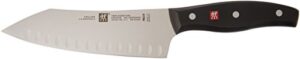 zwilling twin signature 7-inch hollow edge rocking santoku knife, razor-sharp, made in company-owned german factory with special formula steel perfected for almost 300 years, german knife