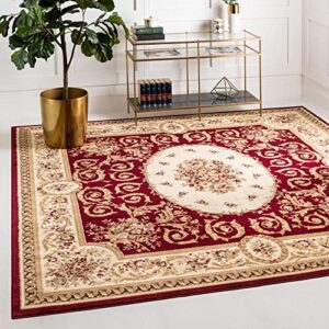 unique loom versailles collection traditional classic medallion motif area rug (4' 0 x 4' 0 square, burgundy/ ivory)