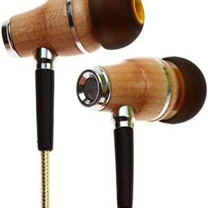 Symphonized NRG 2.0 Wood Earbuds Wired, in Ear Headphones with Microphone for Computer & Laptop, Noise Isolating Earphones for Cell Phone, Ear Buds with Booming Bass (Gold)