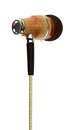 Symphonized NRG 2.0 Wood Earbuds Wired, in Ear Headphones with Microphone for Computer & Laptop, Noise Isolating Earphones for Cell Phone, Ear Buds with Booming Bass (Gold)